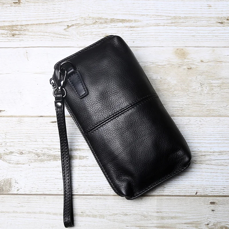 Genuine Leather Handbag For Mens Soft Leather Retro Casual Top Layer Cowhide Long Wallet With Large Capacity Zipper Phone Bag 250723