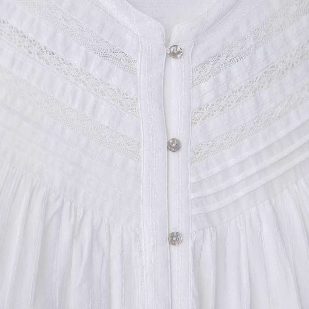 TRAFZA Style Women's Clothing Ruffled Trim Round Neck Long Sleeve Vertical Lace Plaid Shirt B5