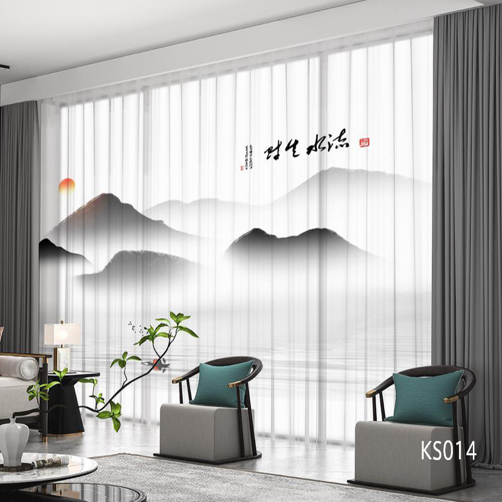 YL-36680 modern new Chinese style ink landscape painting scenery living room study high-end bedroom famous curtain Zen gauze curtain
