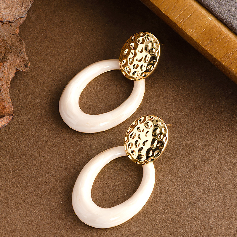 Enamel Geometric Large Hoop Earrings for Women Fashionable and Elegant Sier Needle Ear Jewelry