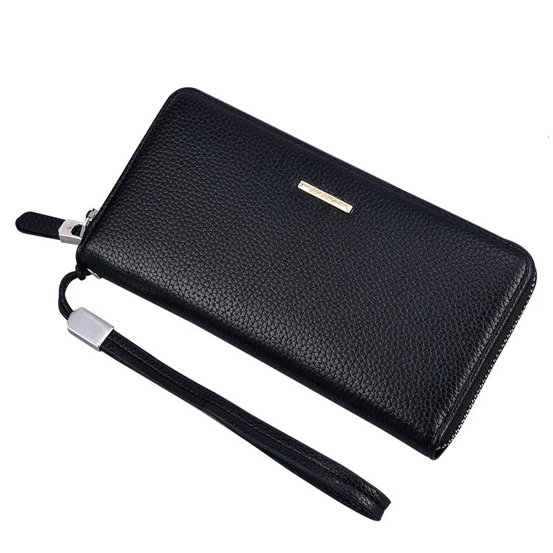 Fashion Mens Long Mobile Phone Bag Business Leather Multi Function High Capacity Zipper Wallet with Hand Belt 250723