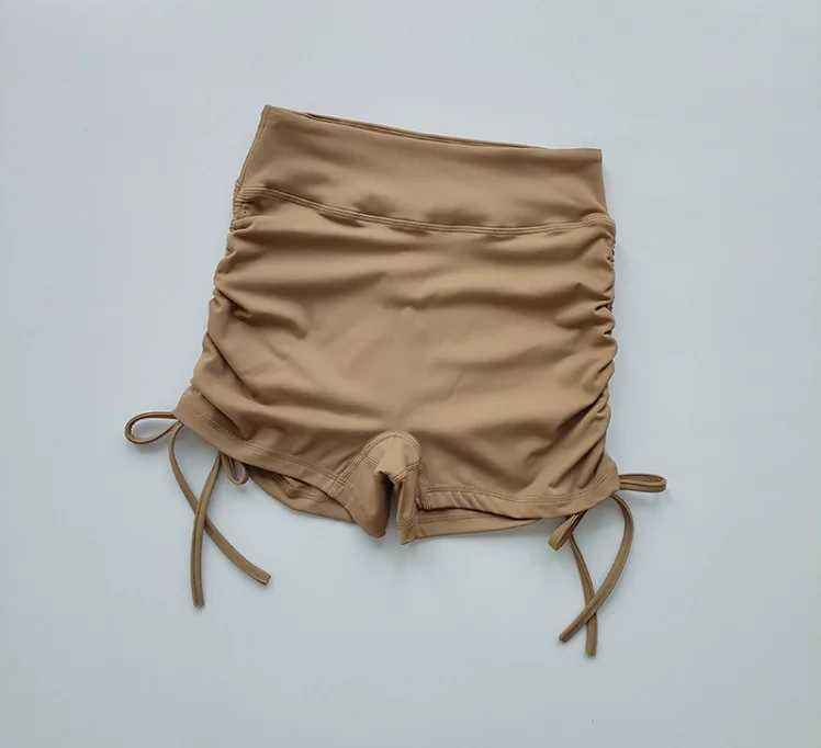 High-waisted sexy fitness shorts with drawstring straps quick-drying running dance three-piece pants womens peach buttocks XJ250724