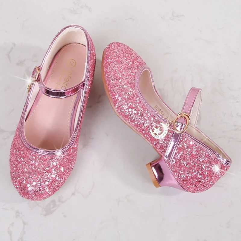 Classic Children High Heels Leather Shoes Fashion Sequins Elegant Kids Girls Wedding Shoes Princess Party Dress Single Shoes XJ250724