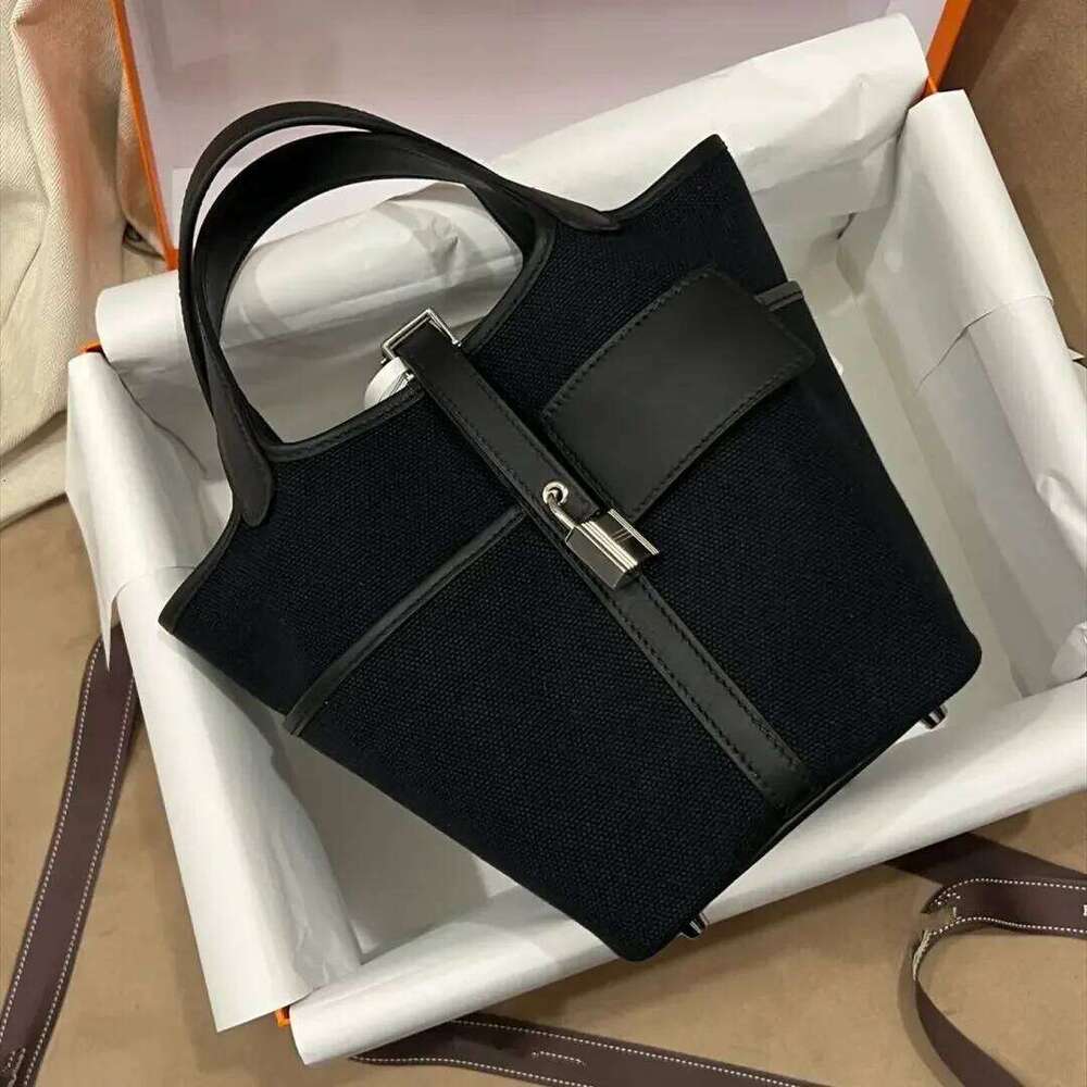 2024 New Canva Patchwork Flat Surface Cow Leather Direct Factory Sales Soft Top-Handle Bags Bucket Handbag