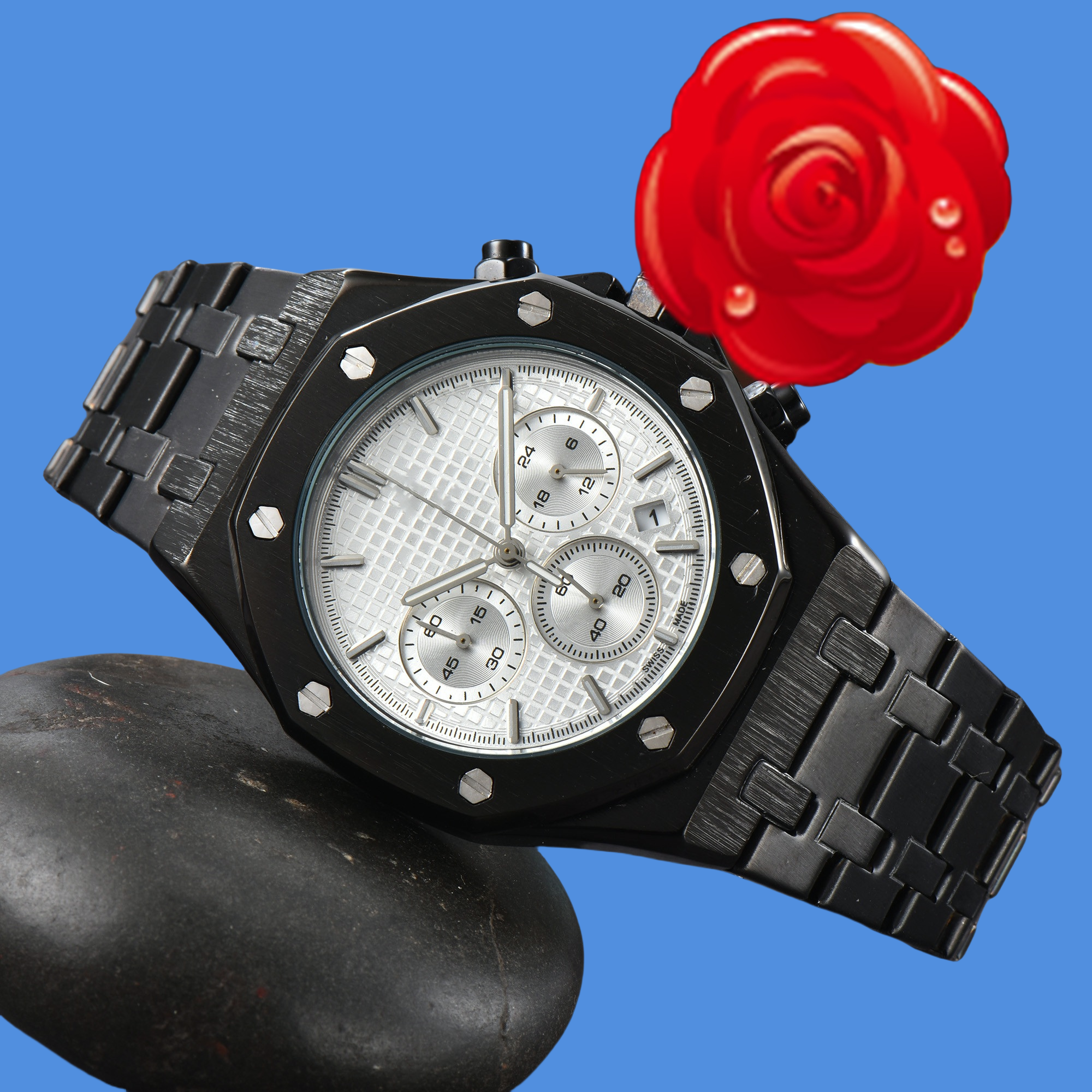New APity ROYALOAKITY Fashion watch Mens Automatic Quartz Movement High Quality Wristwatch Hour Hand Display Metal Strap Simple Luxury Popular Watch #326
