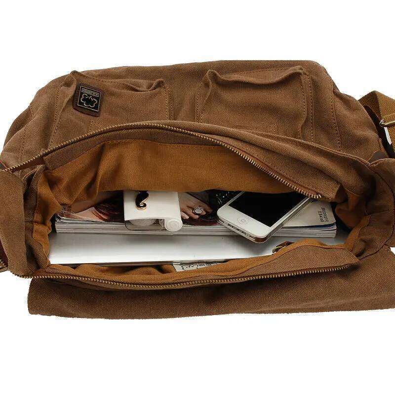 2025 Fashion Vintage Leather Women's Men's Messenger Cotton Canvas Crossbody Men Shoulder Sling Casual Bag