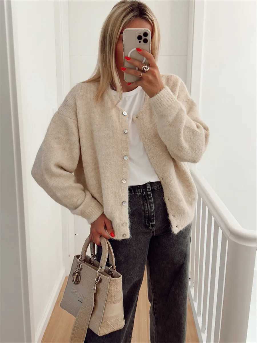 Women Crop Cardigan for Spring Fall Solid Color Crew Neck Long Sleeve Button Down Sweater Female Casual Knitwear for Streetwear X250724