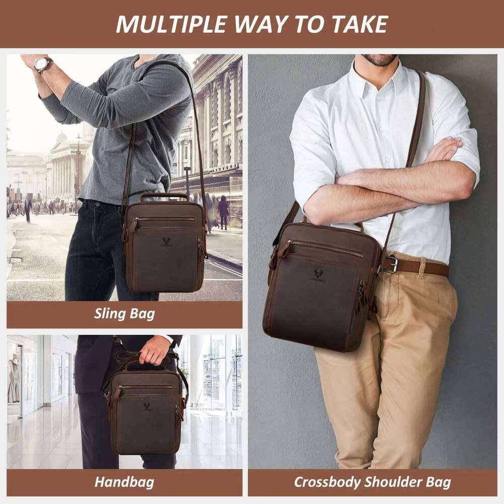 Crazy Horse Leather Men's Shoulder Bag Vintage Crossbody Man Casual Office Messenger Bags forWork Business Travel Handbag