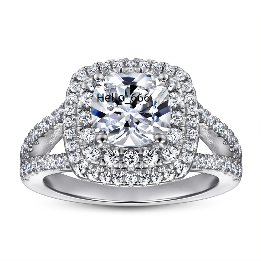 925 Silver Womens Double-Row Engagement Ring for Bride Stylish Stainless Steel Fashion Moissanite Rings for Wedding Ceremony