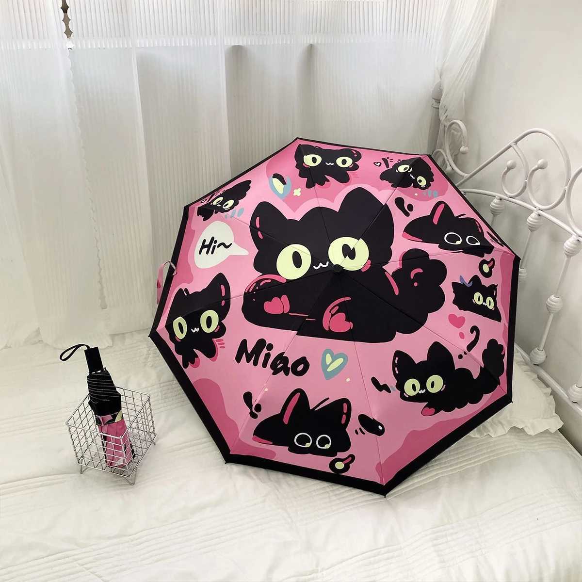 Cute Cat Fully Automatic Umbrella with Three-Fold Function for Both Rain and Sunshine Sun Protection and UV Protection Travel R250724