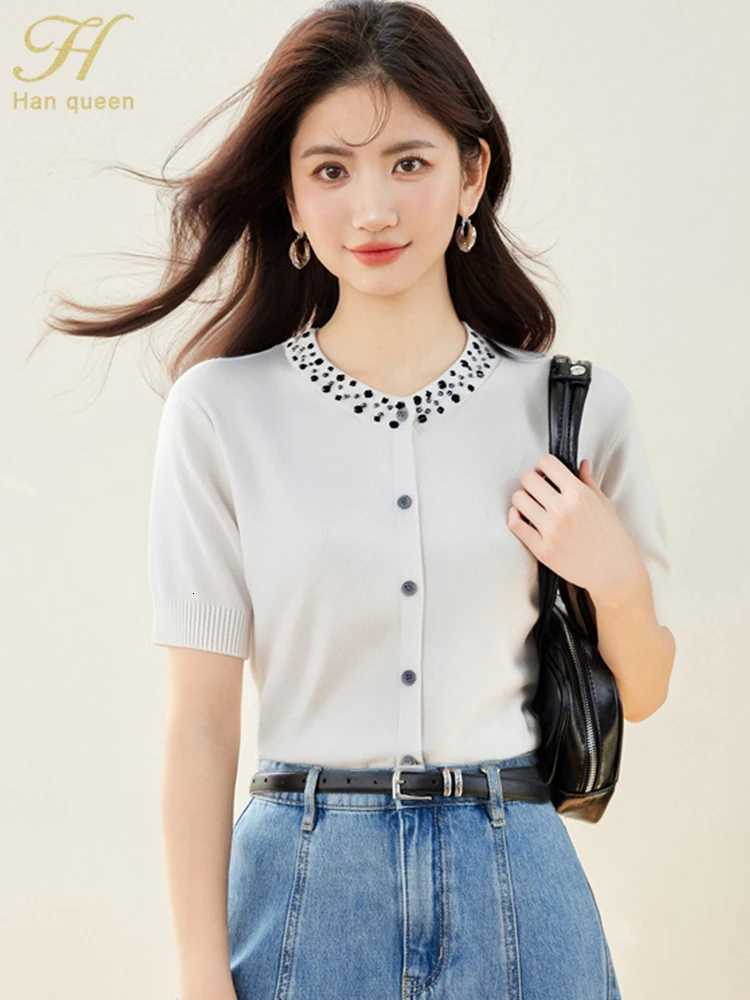 2025 Summer Top Fashion Nail Beads Chic Sweater Elegant Vintage Casual Knit Cardigan Knitwear Fashion Women Clothing X250724