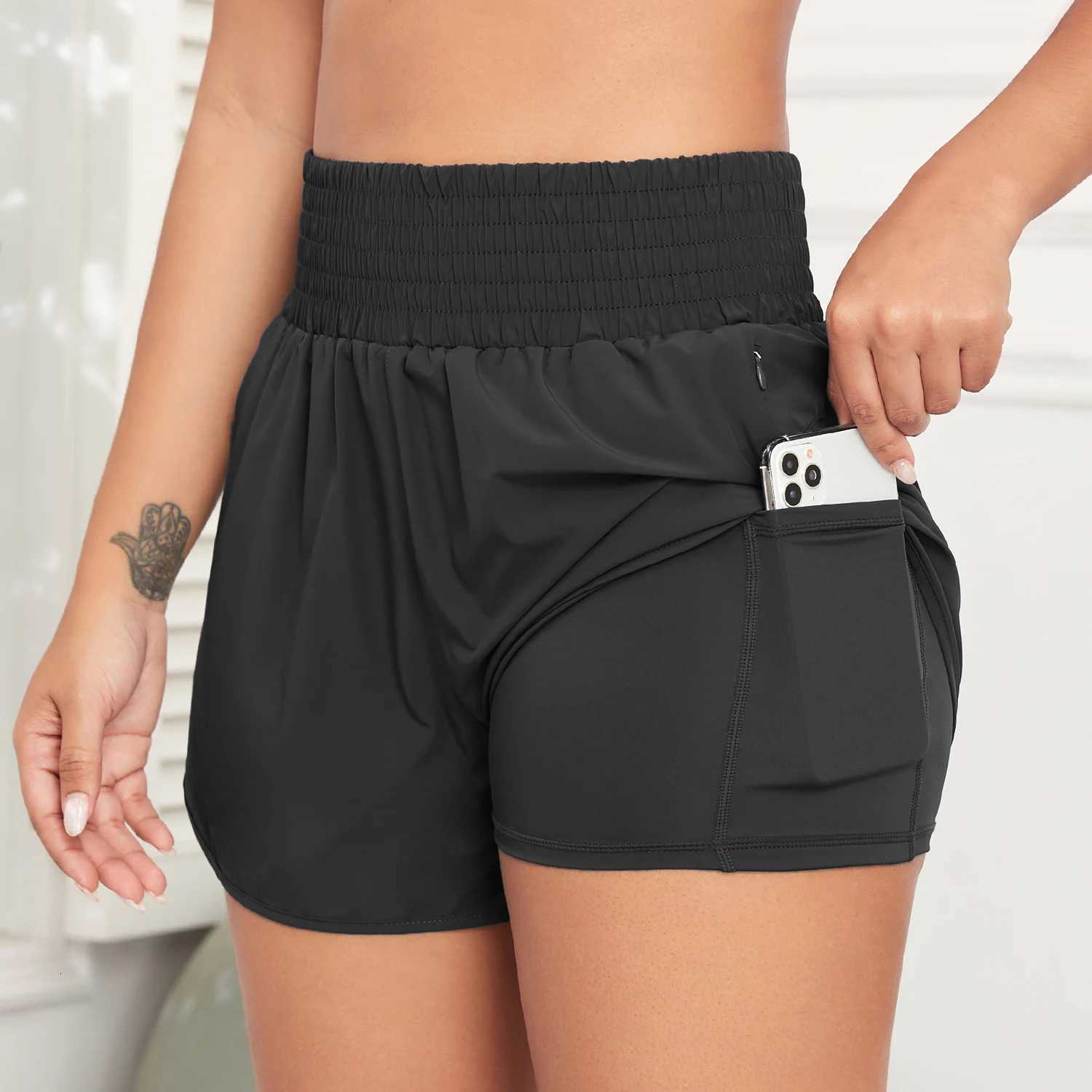 Chrleisure Womens Running Shorts With Zipper Pockets Quick-Dry Gym Shorts With Liner Elastic Waist Band Athletic Shorts XJ250724