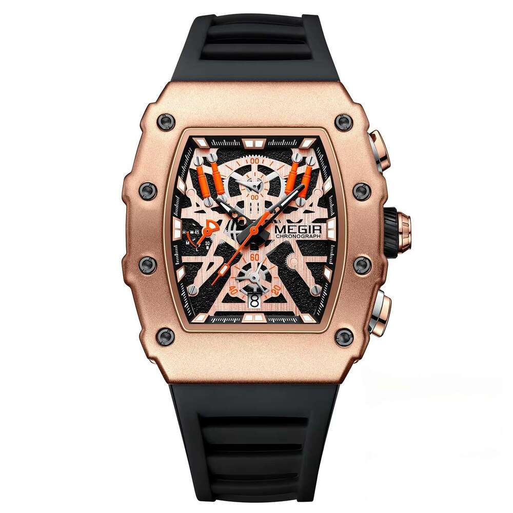 DHwatches MEGIR Men's Watch - Digital-Analog, Luminous, 30M Waterproof, Silicone Strap, Chronograph Sports Barrel shape Wristwatch