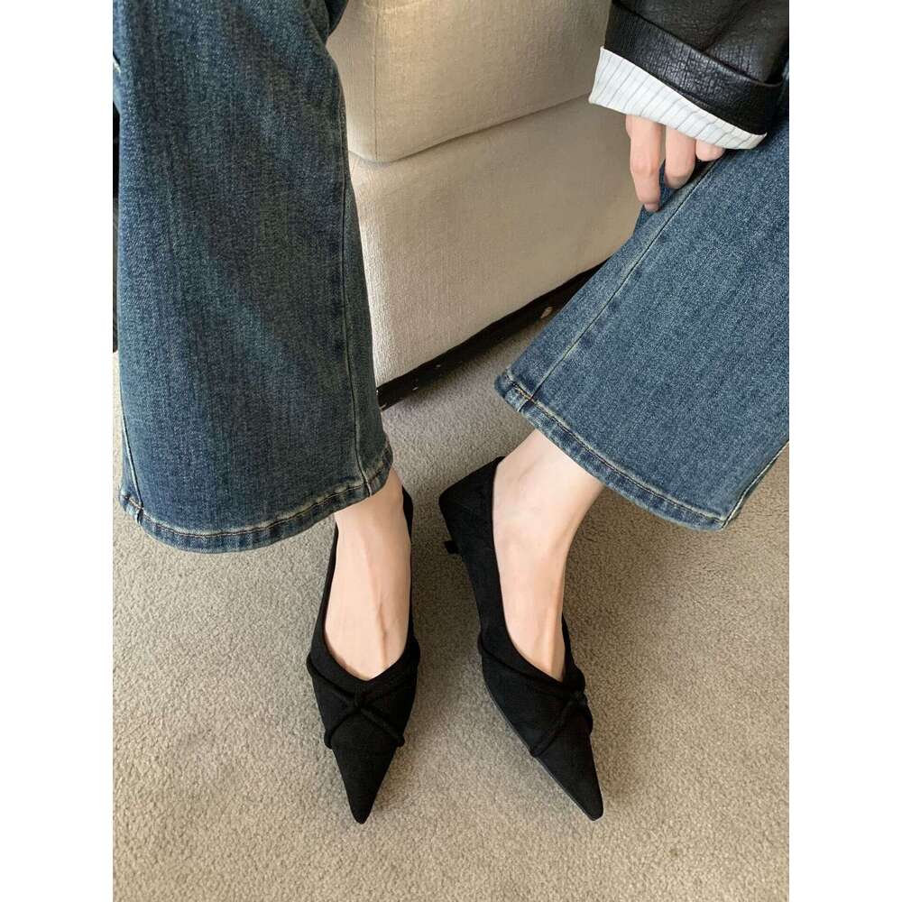 High Thin Heels High-end Cross Strap Single 2025 Spring Style Women Suede Comfortable Soft Sole Work Shoes