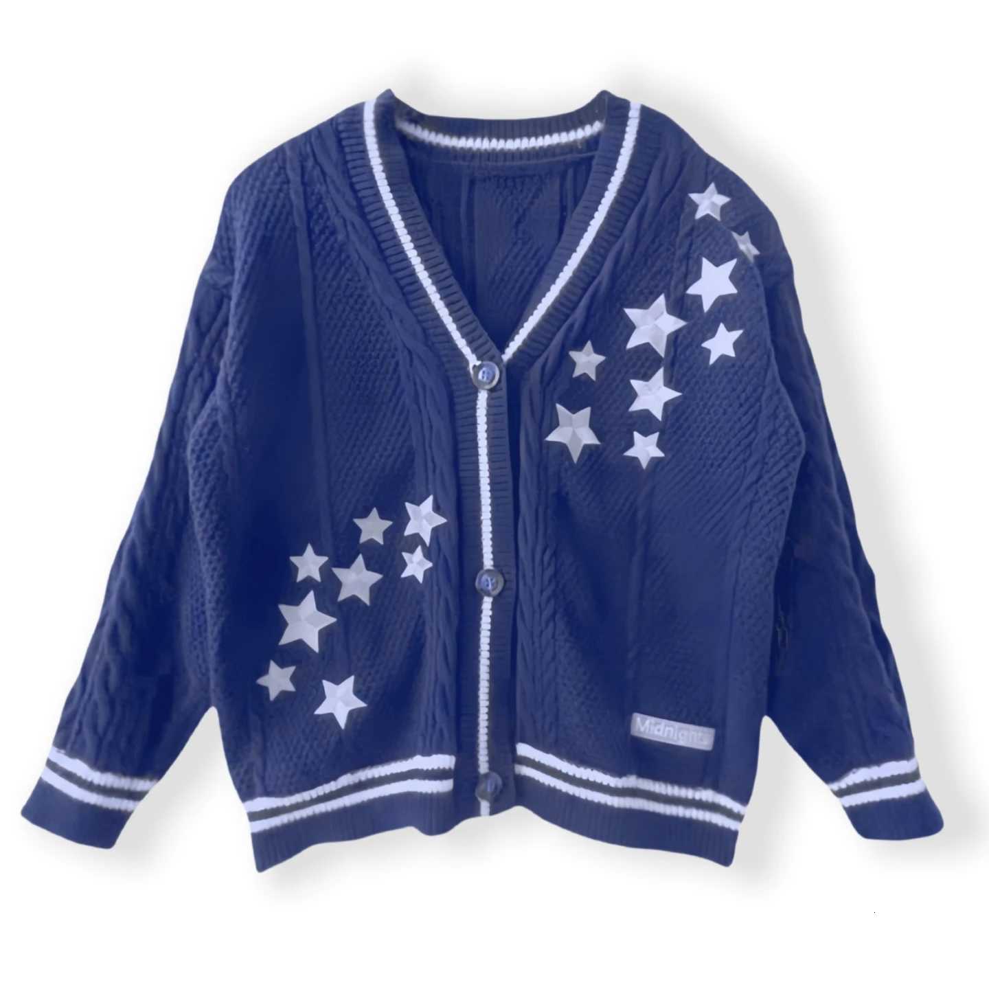 Women Midnights Dark Blue Stars Cardigans Autumn Female V-neck Knitted Maple Leaf Embroidery Beige Cardigan Khaki Sweater X250724