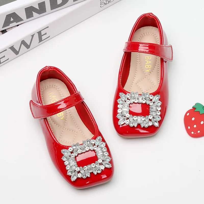 Girls Leather Shoes Chic Korean Style Rhinestones Buckle Little Big Kids Princess Mary Jane Children Fashion Dress Flats Sweet XJ250724
