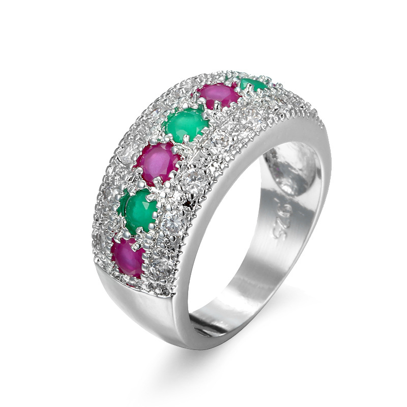 Elegant Cluster Design Unisex Gemstone Ring with Diamonds & Cubic Zircons