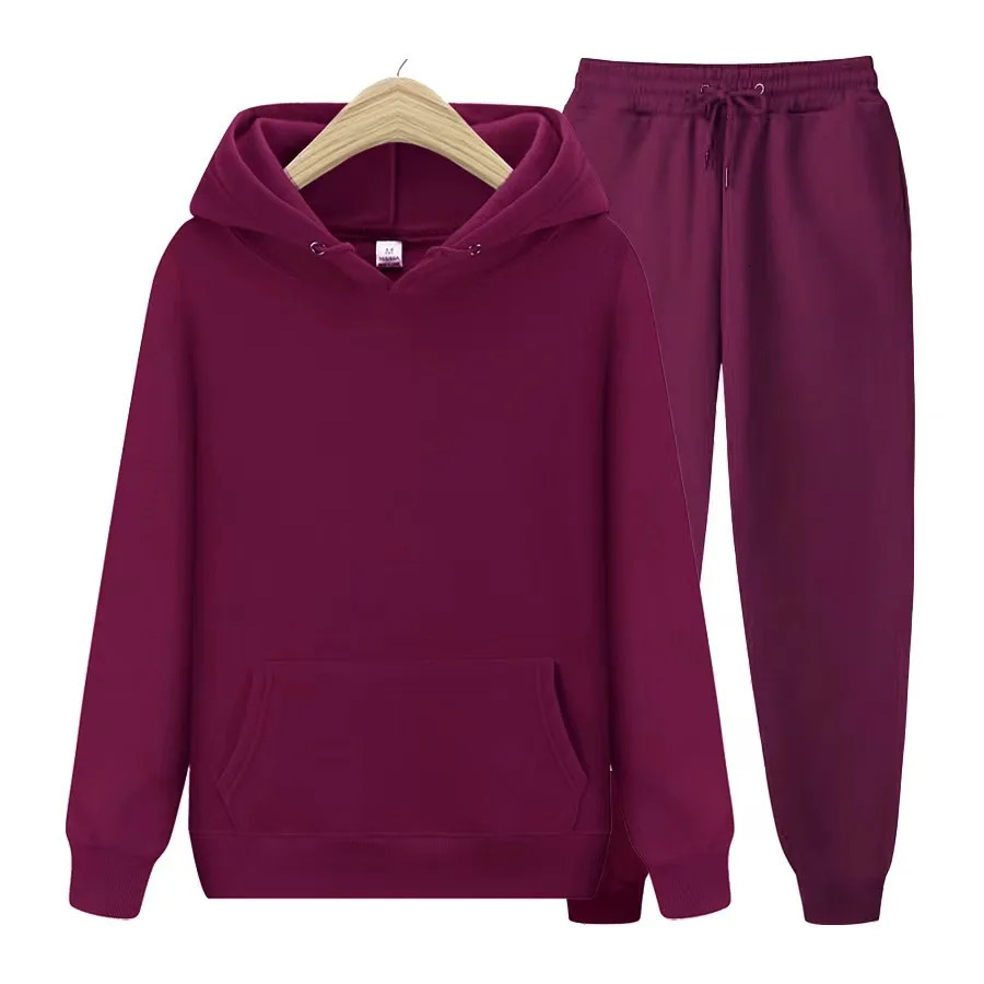 Mens solid color winter sports set 2-piece hoodie casual loose gym sports pullover long pants street wear multiple colors 250717