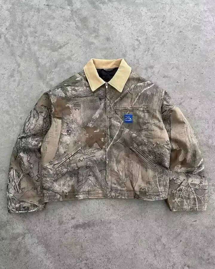 Women's Wear Vintage Y2k Clothes Men Women Hip Hop Letter Graphic Rhinestone Sequins Tactical Camouflage Oversized Jacket Casual Coats