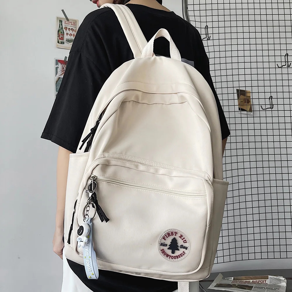 Solid Color Fashion School Bag College Student Women Backpack Trendy Travel Lady Laptop Cute Backpack Green Female Bag 250723