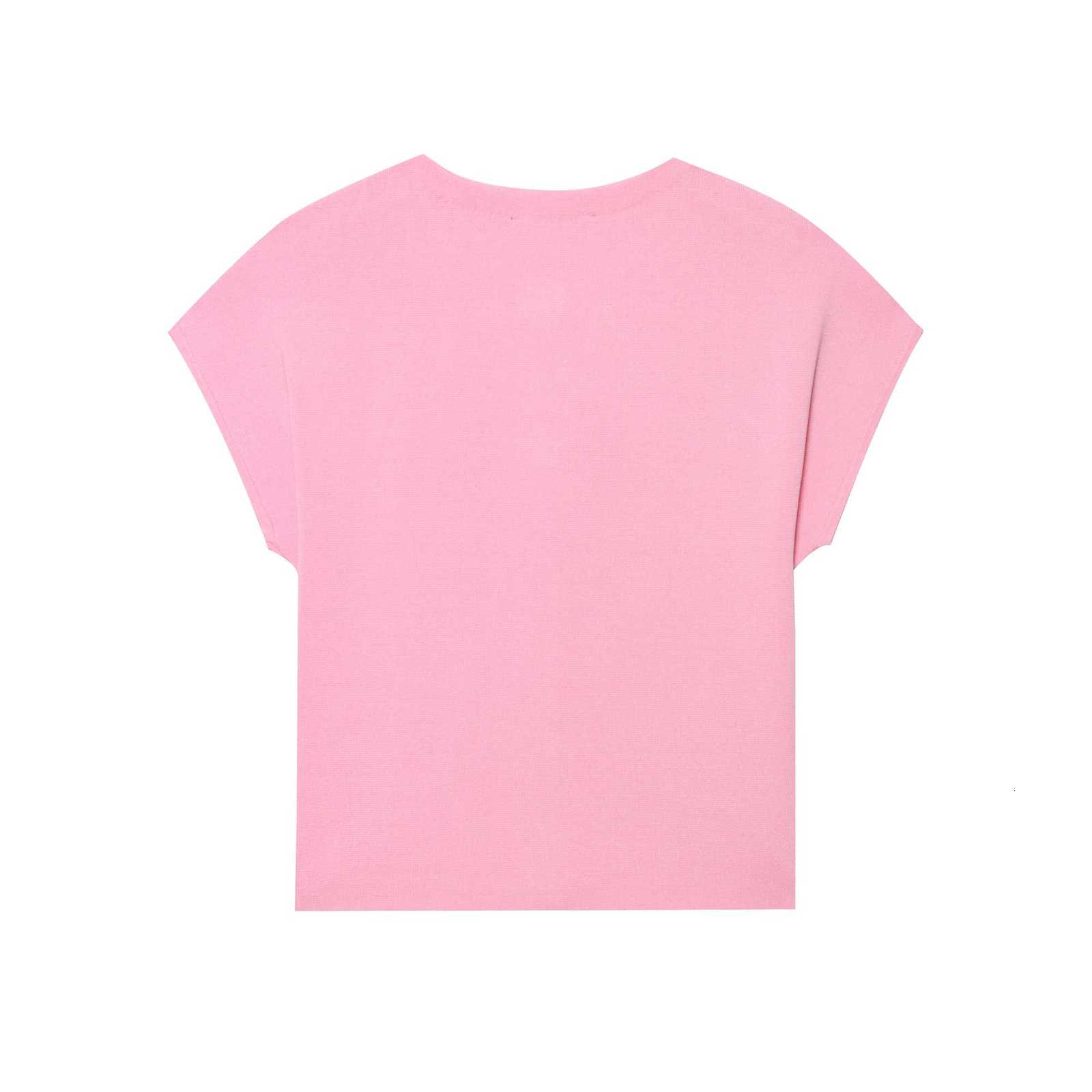 2025 Summer New Product Womens Clothing Fashionable and Versatile Heart Button Round Neck Short Sleeve Knitted Top X250724