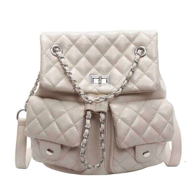 Fall 2025 New Arrival Trendy Women's Dia-Quilted Chain Double-Shoulder Backpack, Large Capacity With Multiple Pockets MDNG