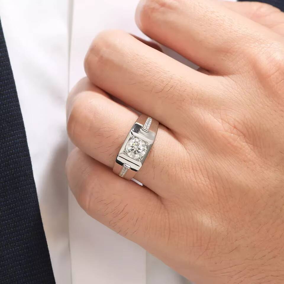 Wholesale Moissanite 925 Sterling Silver Plated Tennis Ring for Men Moissanite Men Jewelry