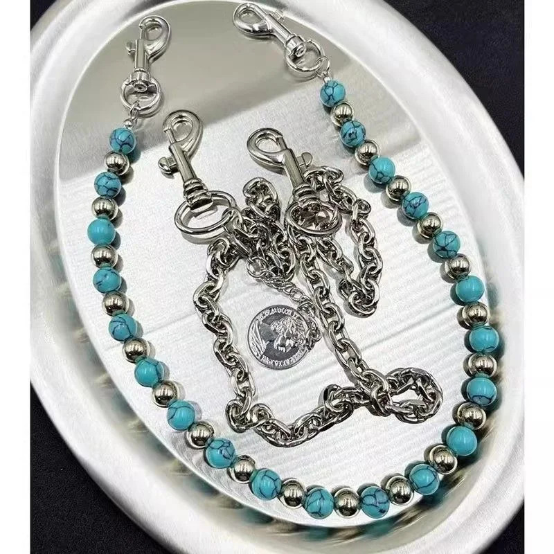 Metal Punk Rock Layered Beads Chain Keychains For Men Women Waist Key Chain Jeans Hip-hop Pants Belt Chains Jewelry Accessories 250722