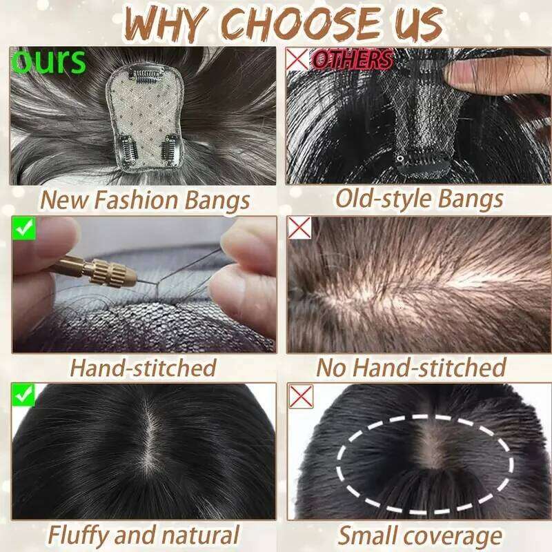 Human Clip Curved Accessory with Temple Pieces Bangs Clip-In Hair Extensions Air Fringe Clips for Wome