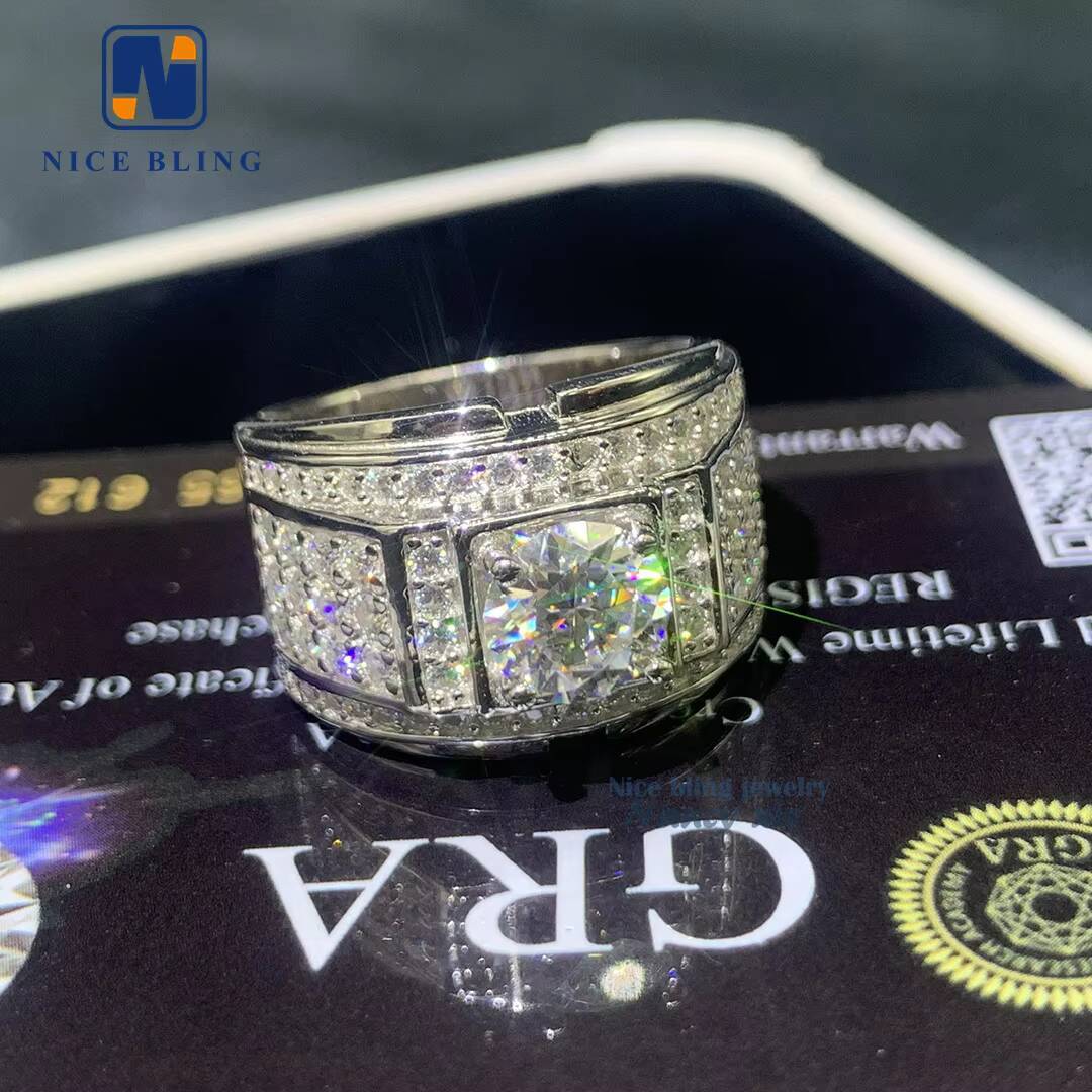 Iced Out Moissanite Jewelry Men Ring Vvs Big Main Moissanite Diamond 925 Silver Cuban Designer Hip Hop Rings
