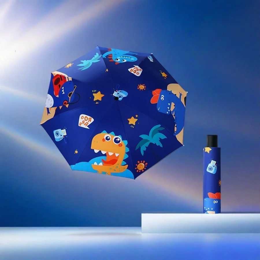 1PC Manual Cartoon Umbrella Dinosaur Astronaut Lovely Umbrella Windproof Folding Shade Umbrella With Reflective Stripe R250724