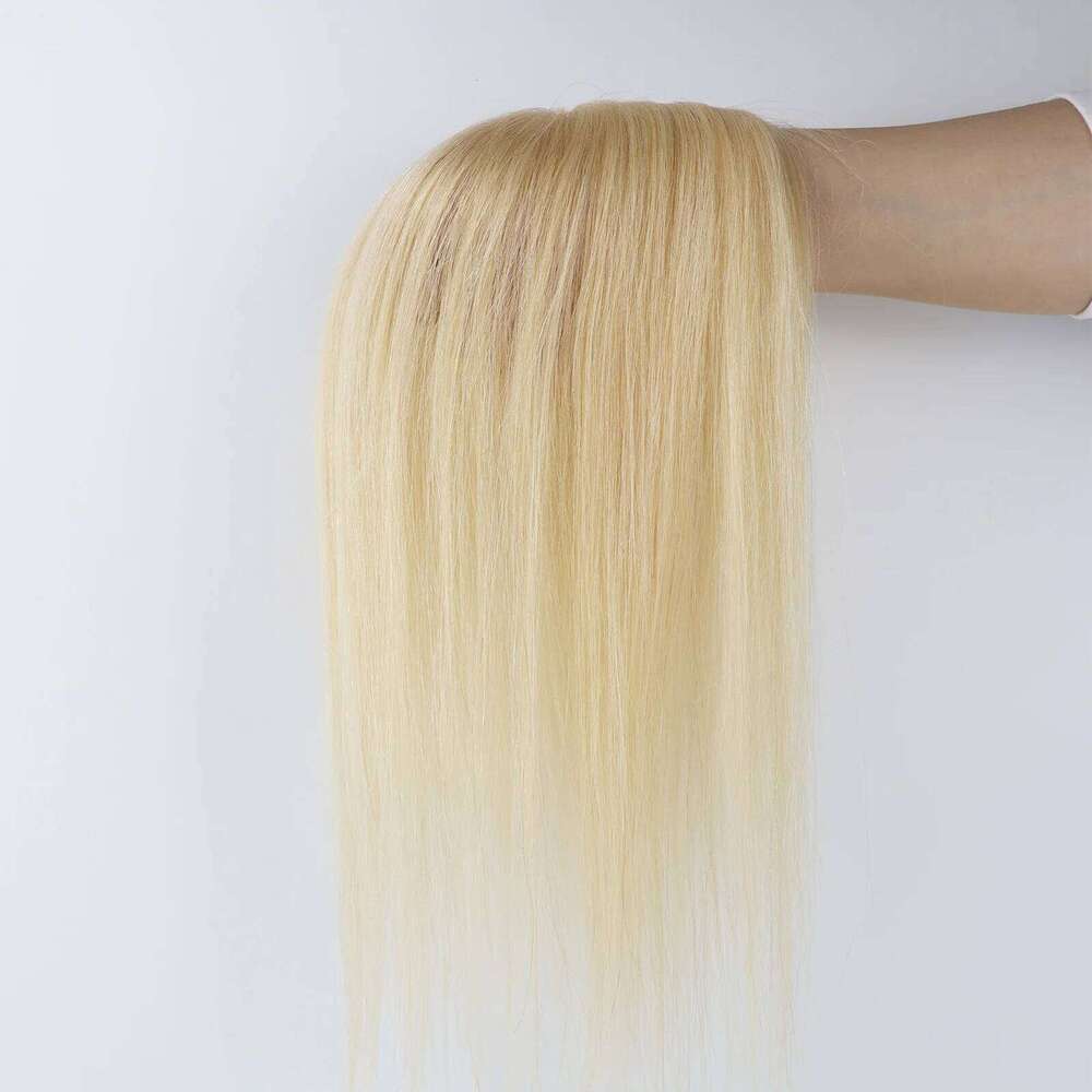 8x12cm Light Blonde Human Topper Silicon Skin Base Virgin Hair Piece Silk Top Scalp Toupee with Clips in for Women #613