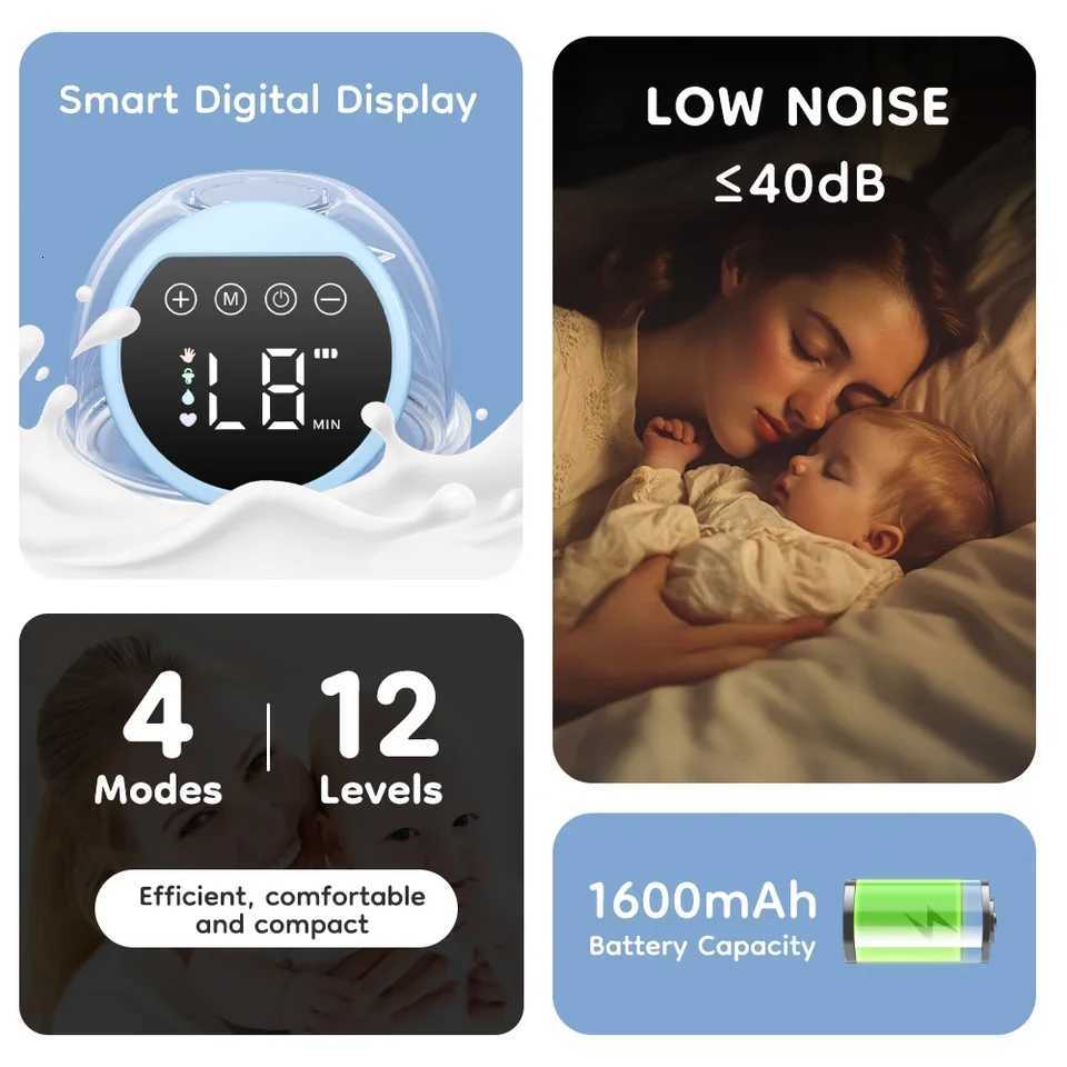 Electric Wearable Breastmilk Pump Handsfree BPA Free Low Noise Powerful Suction 4 Modes 12 Levels Shell Shape Wireless Breast Pump X2507241