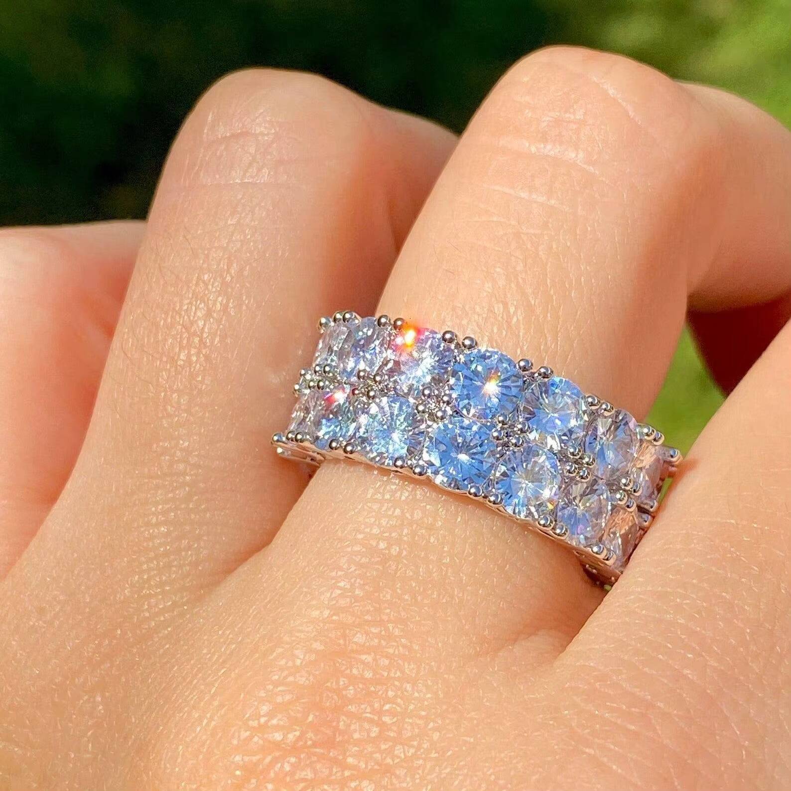 Tennis Band Iced Out Silver 5X Layered Designer Moissanite Diamond Ring Bands for Sale From Indian Supplier