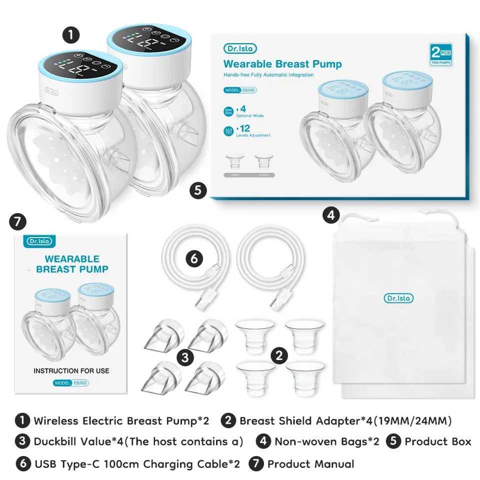 2pcs Electric Wearable Breast Pump Hands Free Portable Full Automatic Breast Pump Breast Milk Machine Mother and Baby Supplies X250724