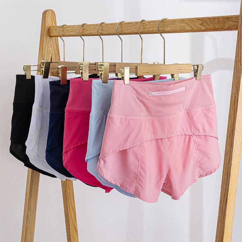 Running Yoga Shorts Women High Waisted Athletic Shorts Lined Workout Zipper Pocket Shorts Femme Sportswear Summer Pants Gym Wear XJ250724