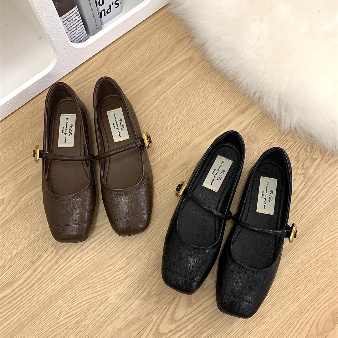 Korean Style Versatile One-Strap Silver Women's Summer French Mary Jane Flat Small Leather Shoes ddmythur