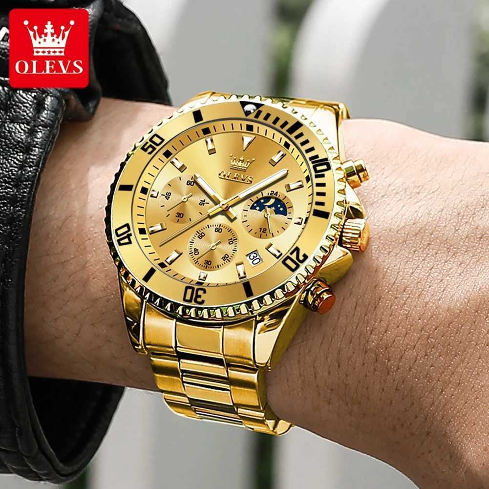 OLEVS Luxury Golden Watch for Men Fashion Waterproof Male Wristwatch Original Top Brand Moon Phase Quartz Mens Watches High-end W250724