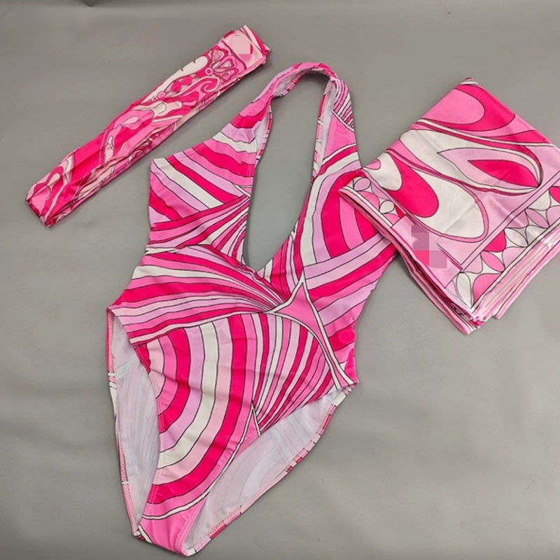 Luxury Brand Colored Women Swimsuits With Scarf Headband Summer Beach Sexy Triangle Bikinis Swimwear Pool Party Vacation Bathing Suit