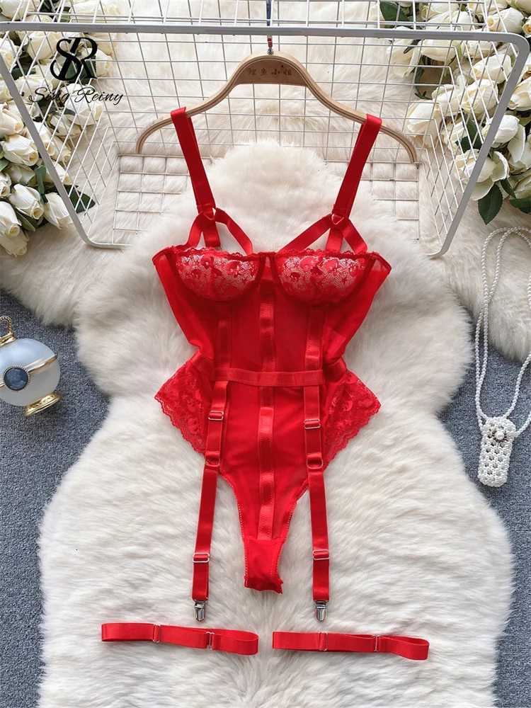 SINGREINY Club Erotic Sheer Rompers Female Short Sleeve Slim Underwear Playsuits Women Lace Spliced Corset Sexy Bodysuits W250724