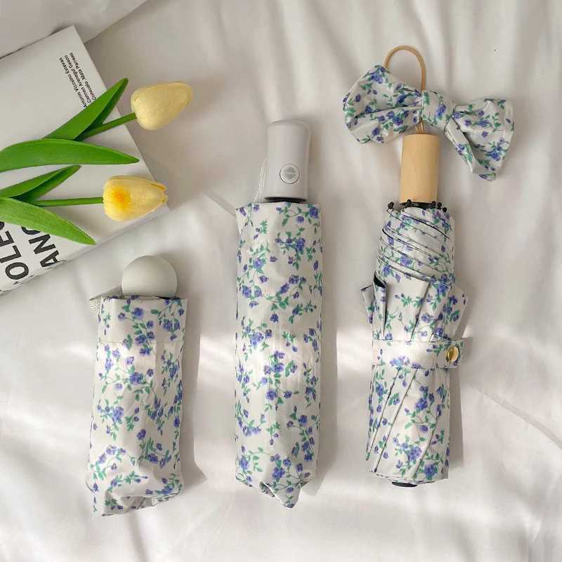 Broken Flower Fully Automatic Sun Umbrella UV Resistant Womens Folding Dual-purpose Sun Umbrella For Both Rain and Sunshine R250724