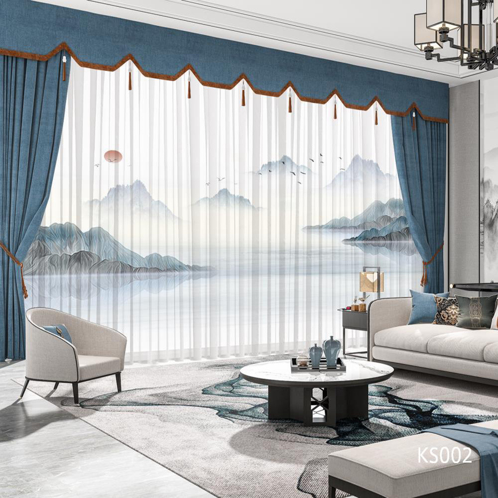 YL-36668 Modern New Chinese Style Ink Painting Landscape Living Room Study High-end Bedroom Famous Hotel Curtain Zen Gauze Curtain