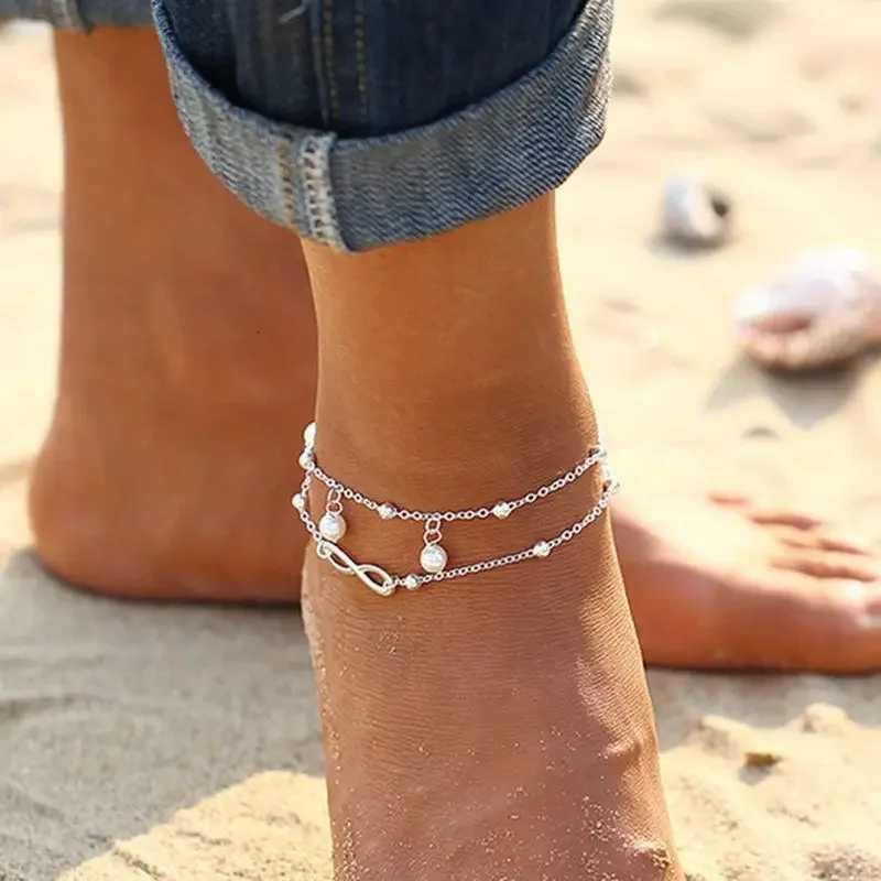 Boho Silver Plated Shiny Chains Anklet for Women Girls Friendship Beach Foot Jewelry Leg Bracelet Barefoot Tobillera De Prata S250723