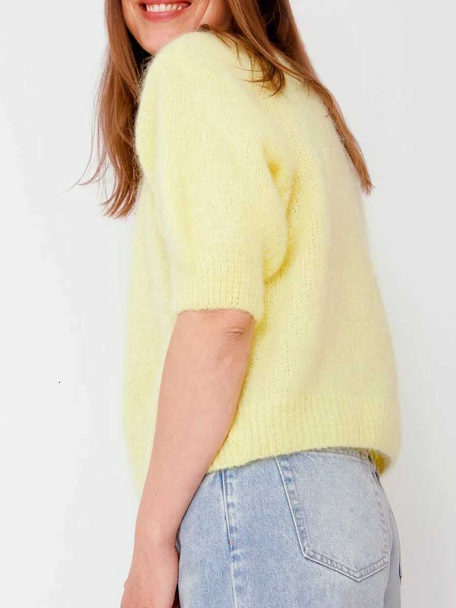 Women Autumn Sweater Cardigan Half Sleeve O Neck Button Up Solid Color Knitwear Female Casual Slim Soft Fall Coat for Streetwear X250724