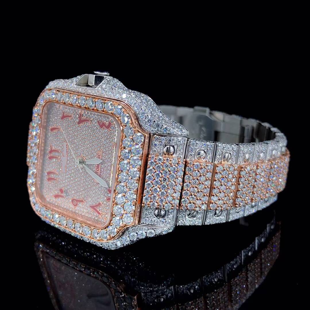 High Quality VVS Moissanite Diamond Wrist Watch for Men Hip Hop Stainless Steel Band Quartz Movement Iced out