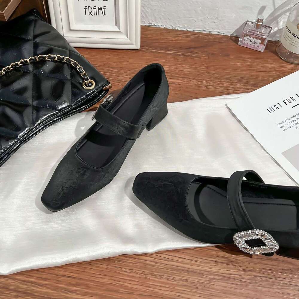 2025 Fashion Single for Women, One-Strap Square Buckle, Light Luxury High Chunky Heels, Comfortable Soft Sole Women's Shoes