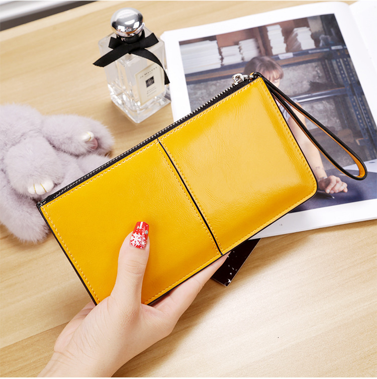 Free Shipping Designer Bag Women's Long Wallet Women's Leather Wallet Zipper Buckle Wallet Korean Version Large Capacity Handbag Oil Wax Lea