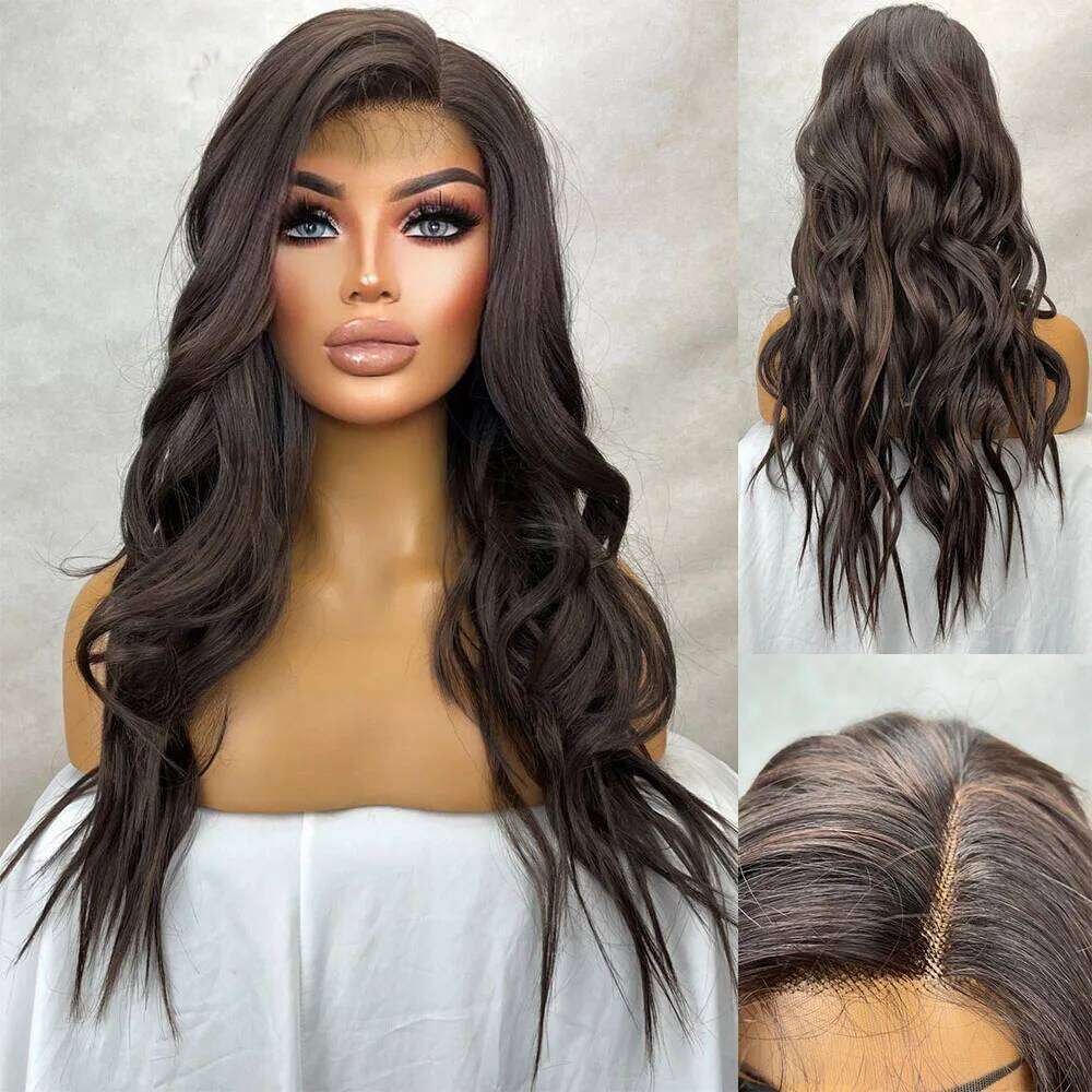 Free Part 26-32 Inch Curly Wavy Water Waves Swiss Lace Front Perm Blends Gift For Her Realistic Ladies Womens Wig