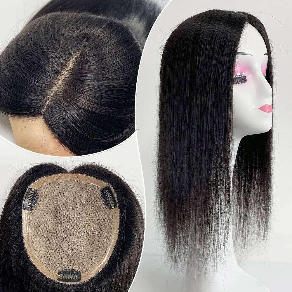 15x17cm Full Hand Made Virgin Straight For Women 3 Human Topper Hair Piece with Clips
