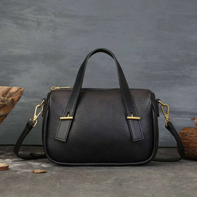 Johnature Genuine Leather Women's 2025 New Retro Large Capacity Boston Bag Commuting Versatile Handbag Shoulder Bags